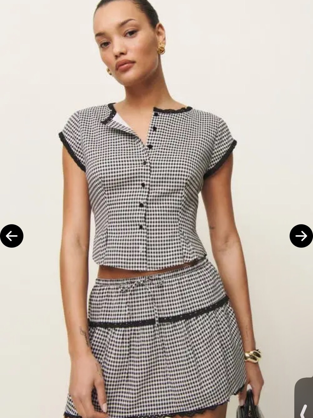 Reformation Black & White Gingham Mini Skirt Set - Size 0 / XS - Picture 3 of 7